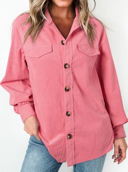 Bonbon Corduroy Flap Detail Button Up Split Shacket