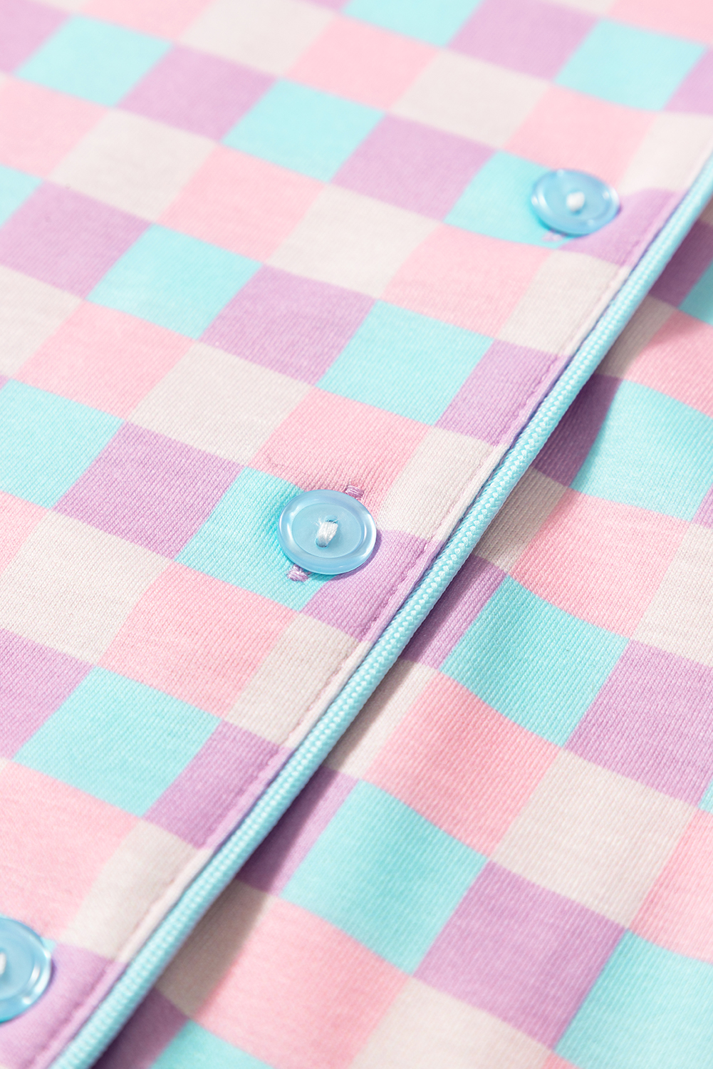 Purple Checkered Pattern Short Sleeve Pajamas Set - Image 8