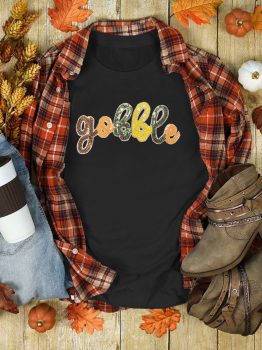 Black gobble Sequin Letter Graphic Thanksgiving T Shirt