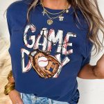 Blue GAME DAY TOUCH DOWN Graphic T Shirt