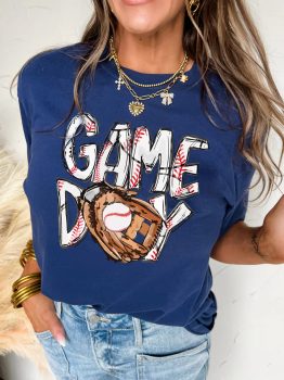 Blue GAME DAY TOUCH DOWN Graphic T Shirt