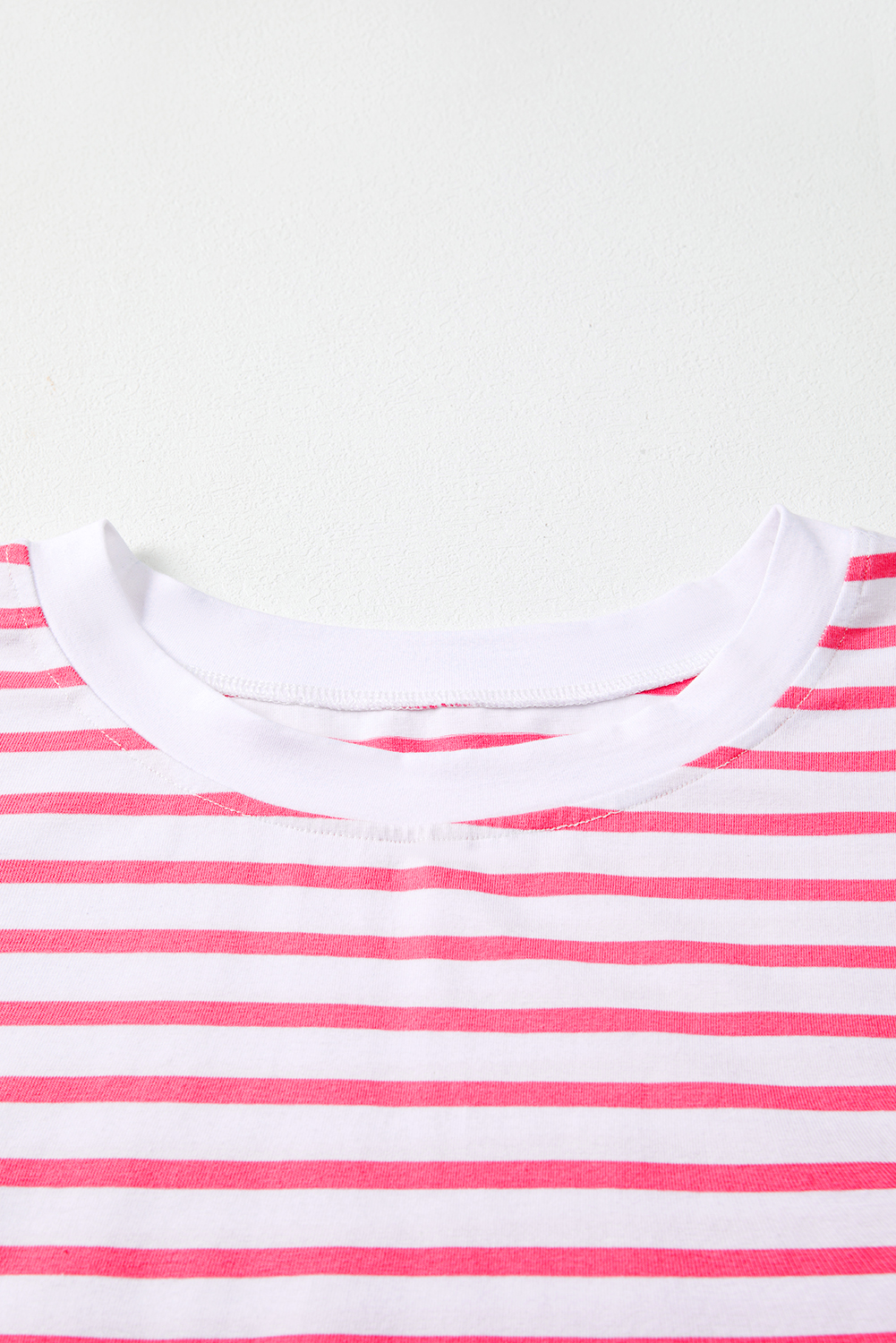 Pink Stripe Mixed Pattern Patchwork Uneven Hem Loose Tee - Image 6