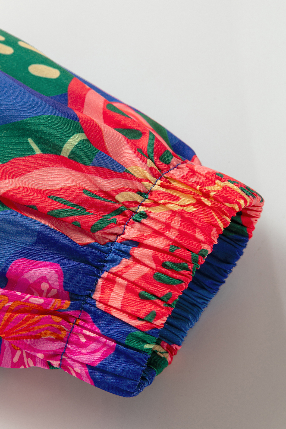 Blue Floral Print 3/4 Sleeve V Neck Tiered Long Dress - Image 5