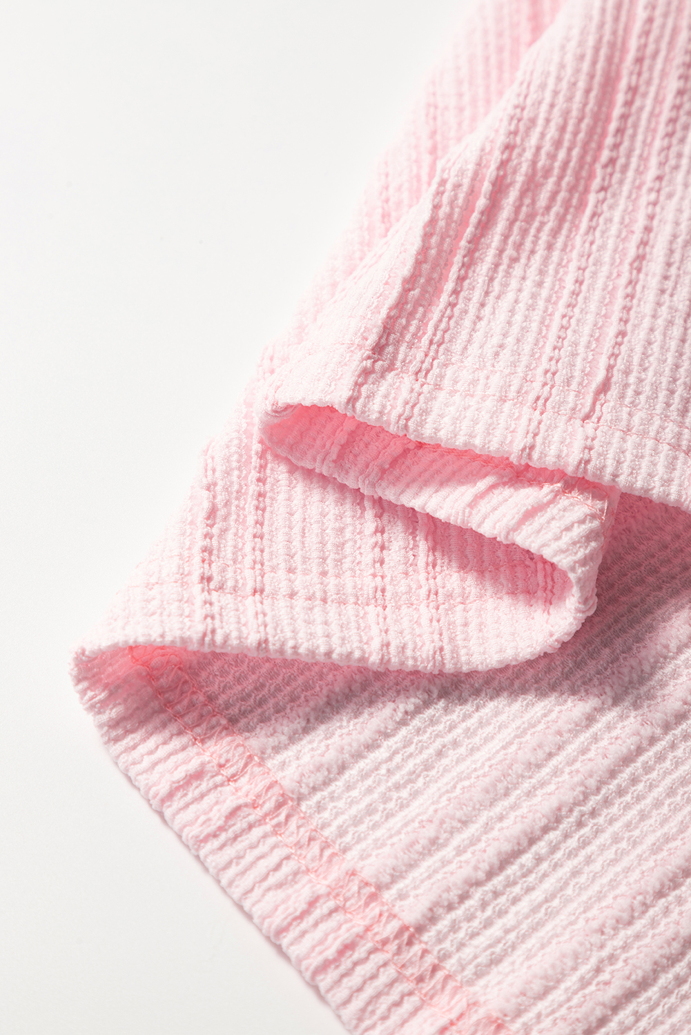 Light Pink Textured Short Sleeve Henley Top and Pocketed Wide Leg Pants - Image 8