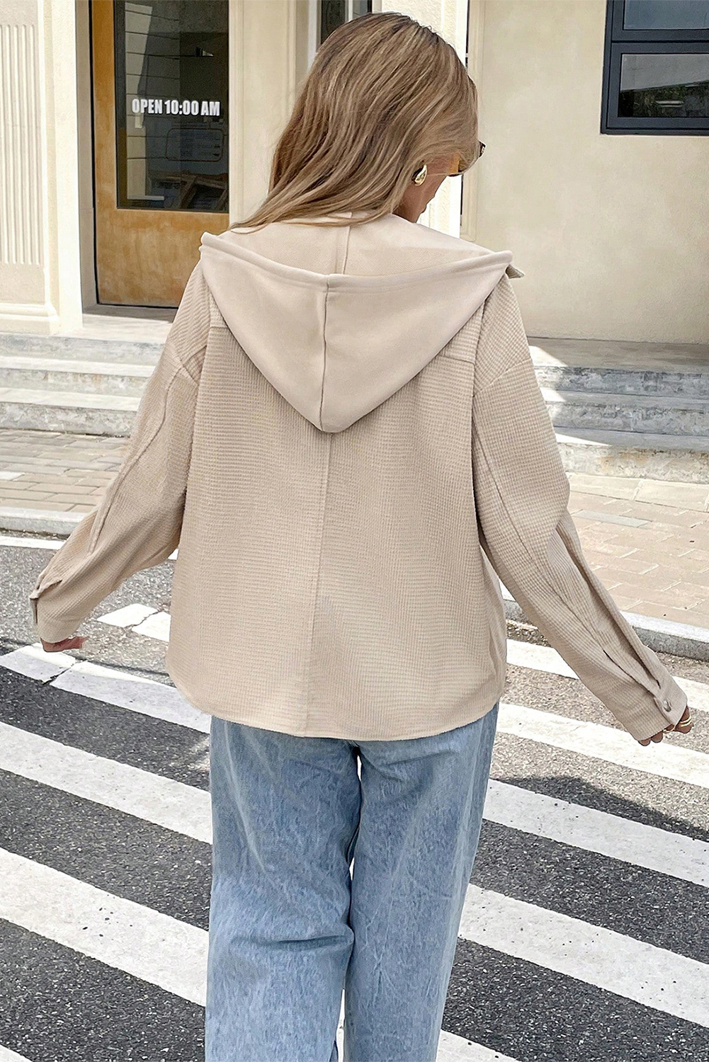Beige 2 in 1 Thermal Knit Textured Hooded Jacket - Image 2