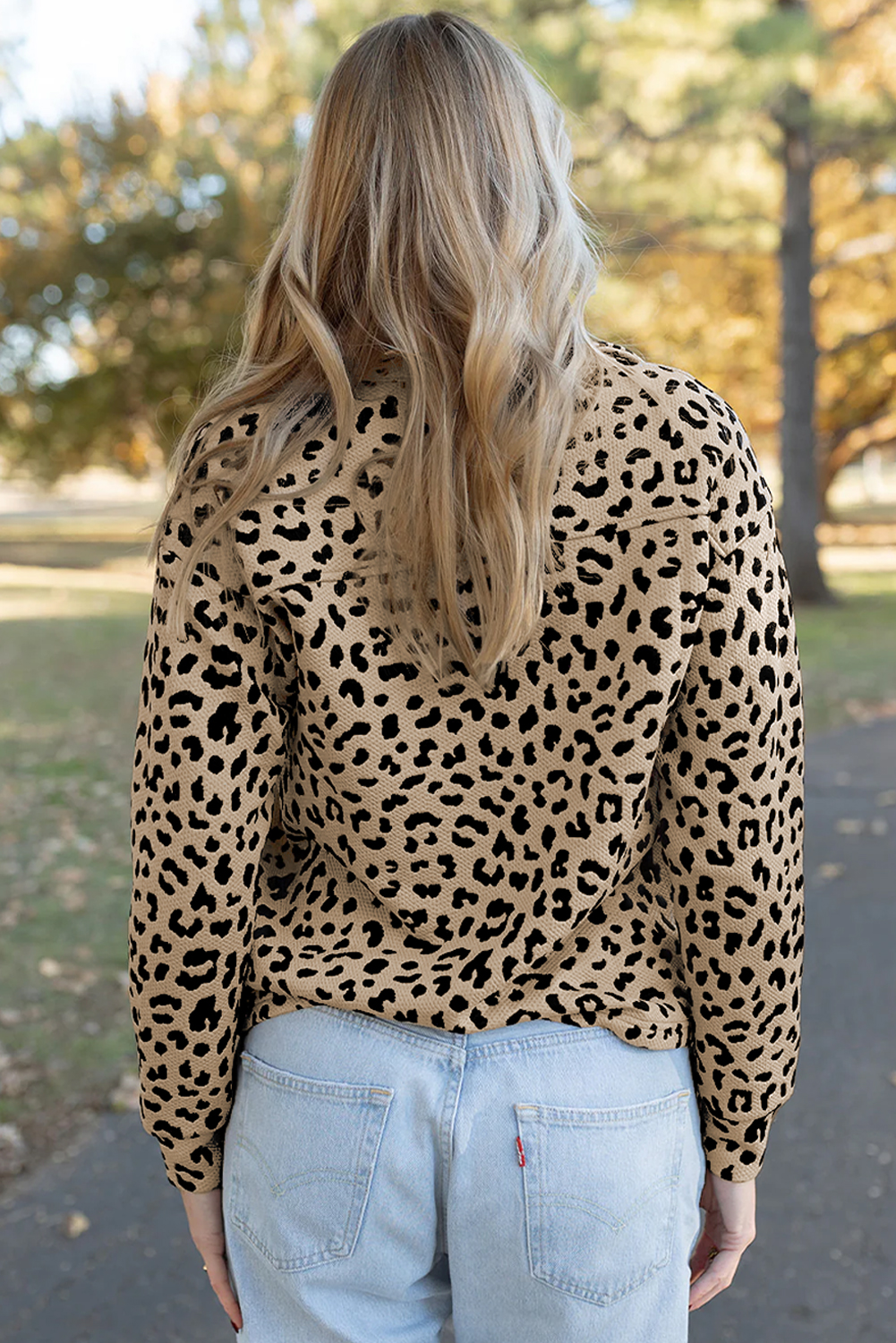 Parchment Leopard Polo Collar V Neck Pullover Top - Image 2