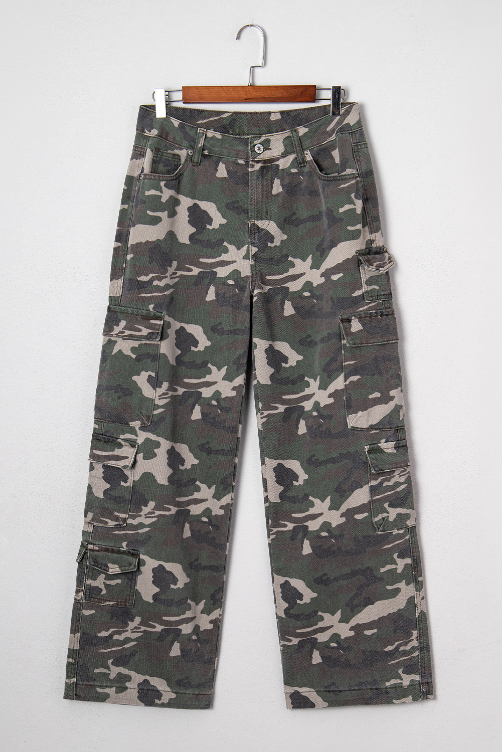 Green Camo Denim Cargo Wide Leg Pants - Image 4