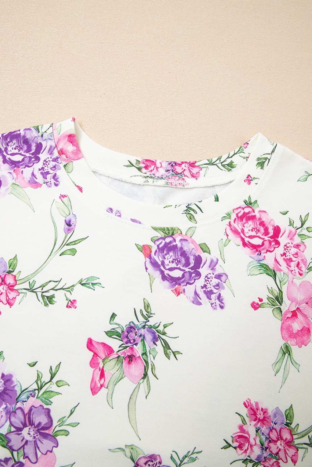 Apricot Floral Print Pullover Drawstring Lounge Pants Set - Image 6