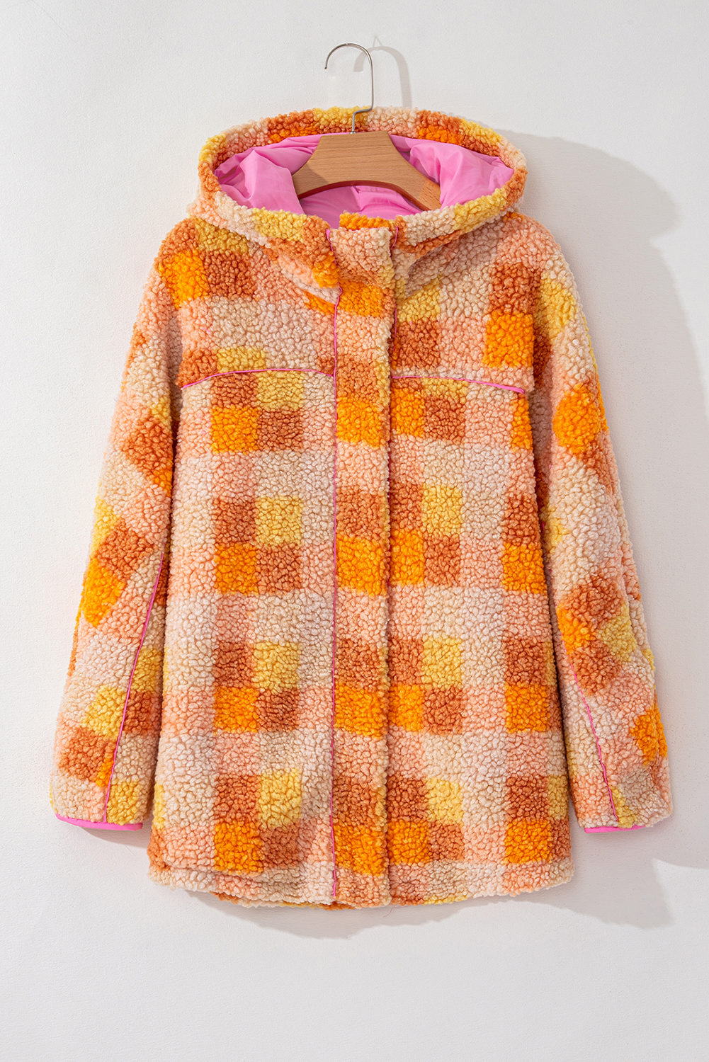 Orange Checkered Sherpa Hooded Jacket - Image 8