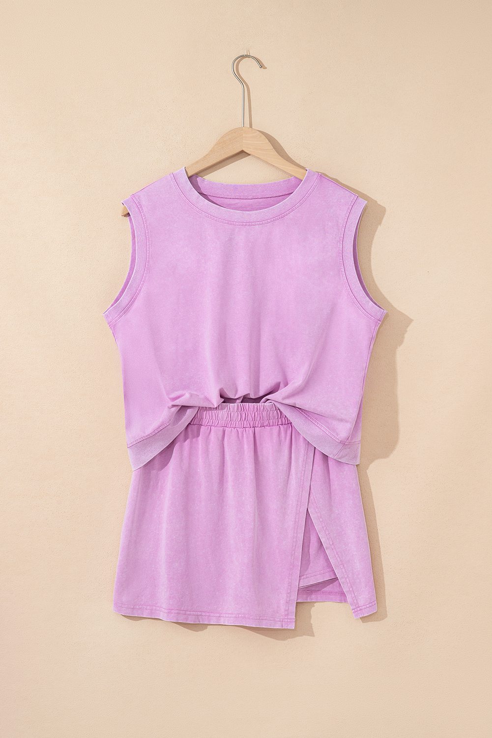 Phalaenopsis 2 Pieces Mineral Wash Cotton Tank Top Lined Split Skirt Set - Image 7