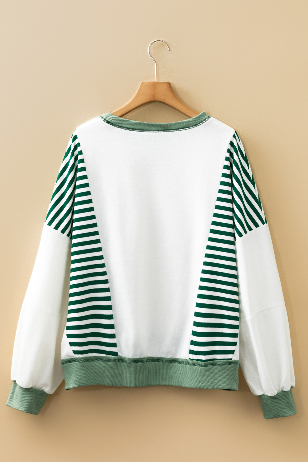 Green Stripe Colorblock Patchwork Contrast Stitching Oversize Sweatshirt - Image 6