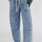 Ashleigh Blue Acid Wash Exposed Seam Drawstring Elastic Waistband Jeans