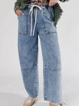 Ashleigh Blue Acid Wash Exposed Seam Drawstring Elastic Waistband Jeans