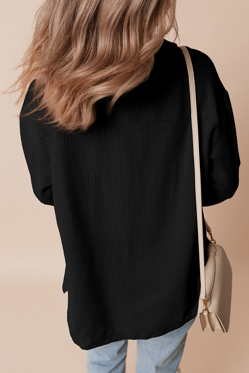 Black Corduroy Flap Pocket Button Up Shacket - Image 2