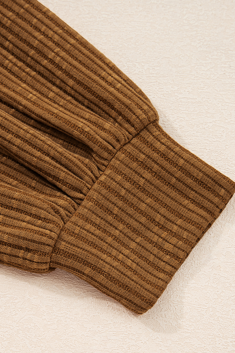 Brown Leopard Floral Print Ribbed Puff Sleeve Patchwork Loose Pullover - Image 8