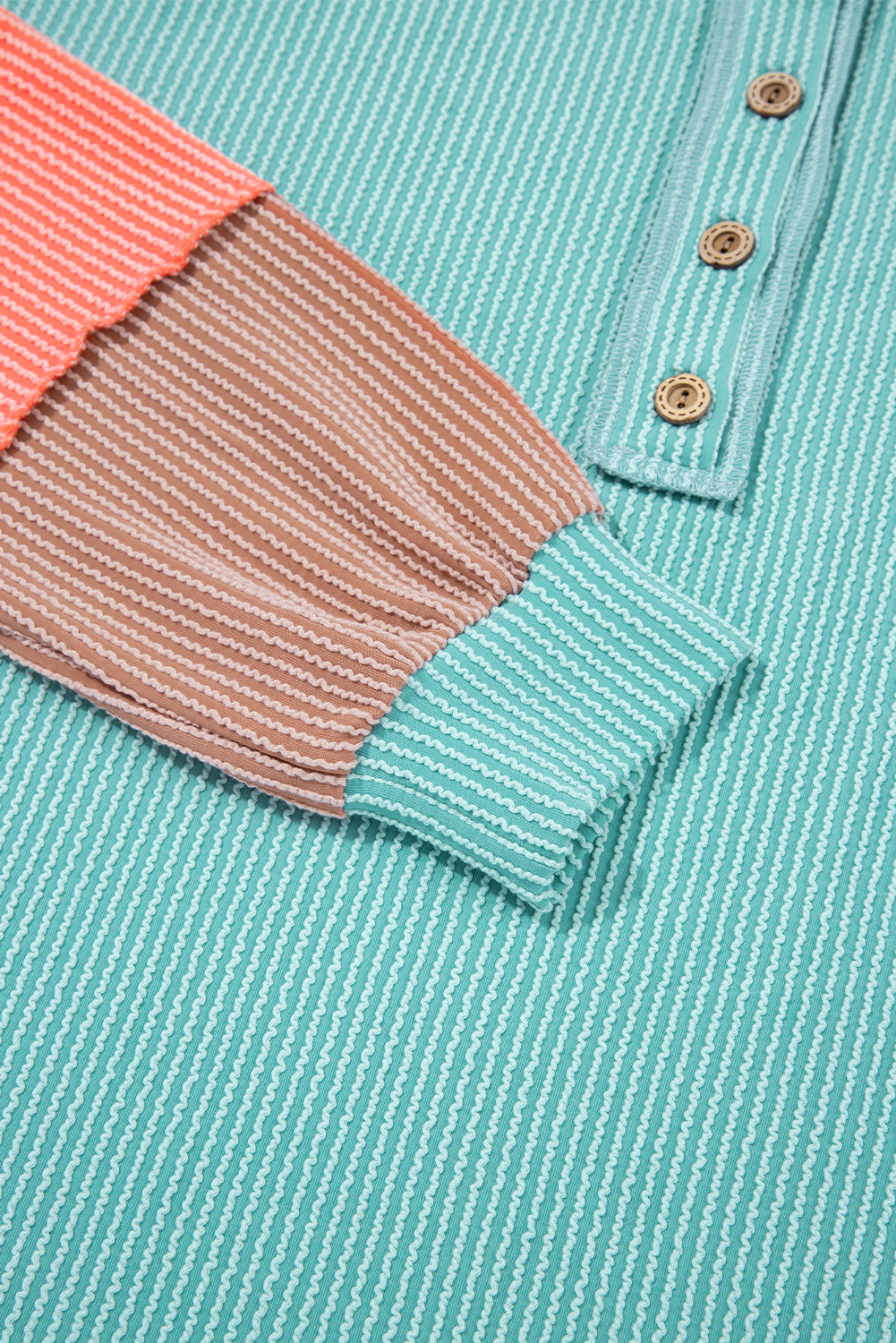 Multicolour Twisted Ribbed Knit Colorblock Henley Top - Image 7