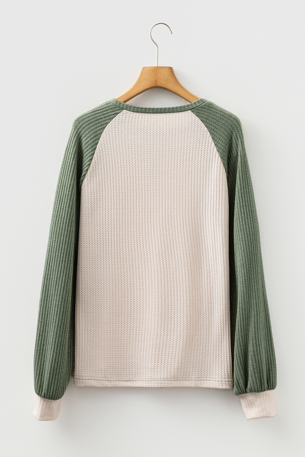 Mist Green Waffle Color Block Raglan Sleeve Top - Image 5