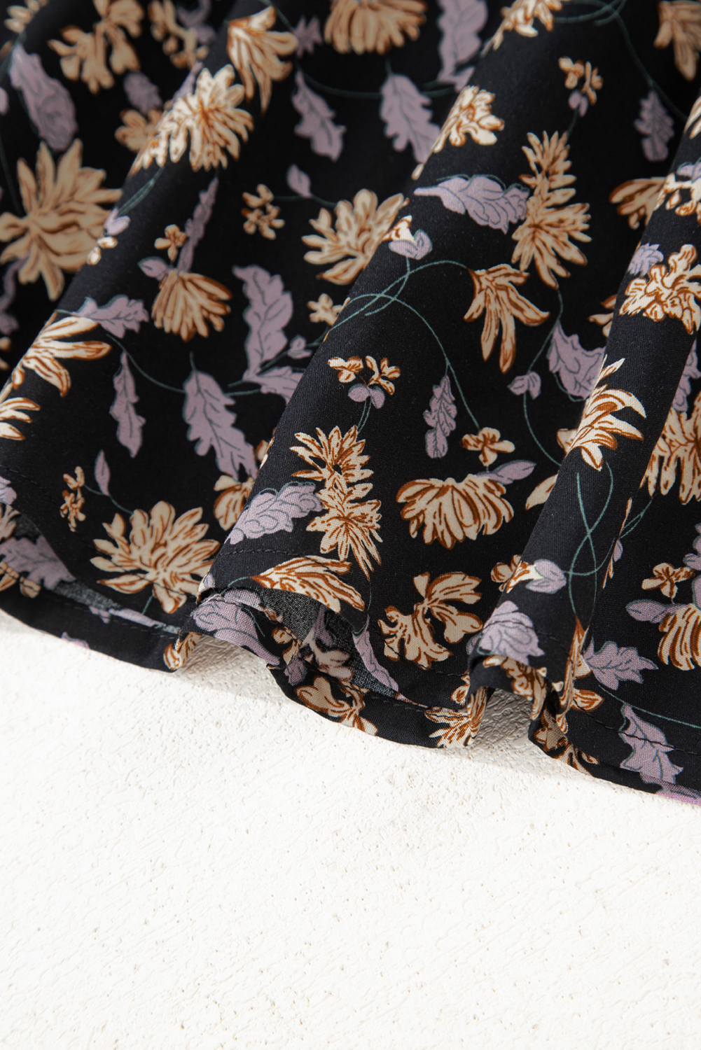 Black Floral Deep V Neck Smocked Bust Bubble Sleeve Babydoll Dress - Image 8