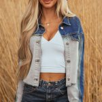 Dusk Blue Color Block Patchwork Flap Detail Distress Denim Jacket