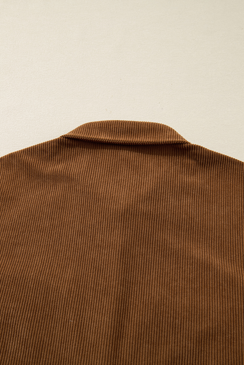 Camel Corduroy Full Buttoned Collared Shirt Style Plus Size Dress - Image 7