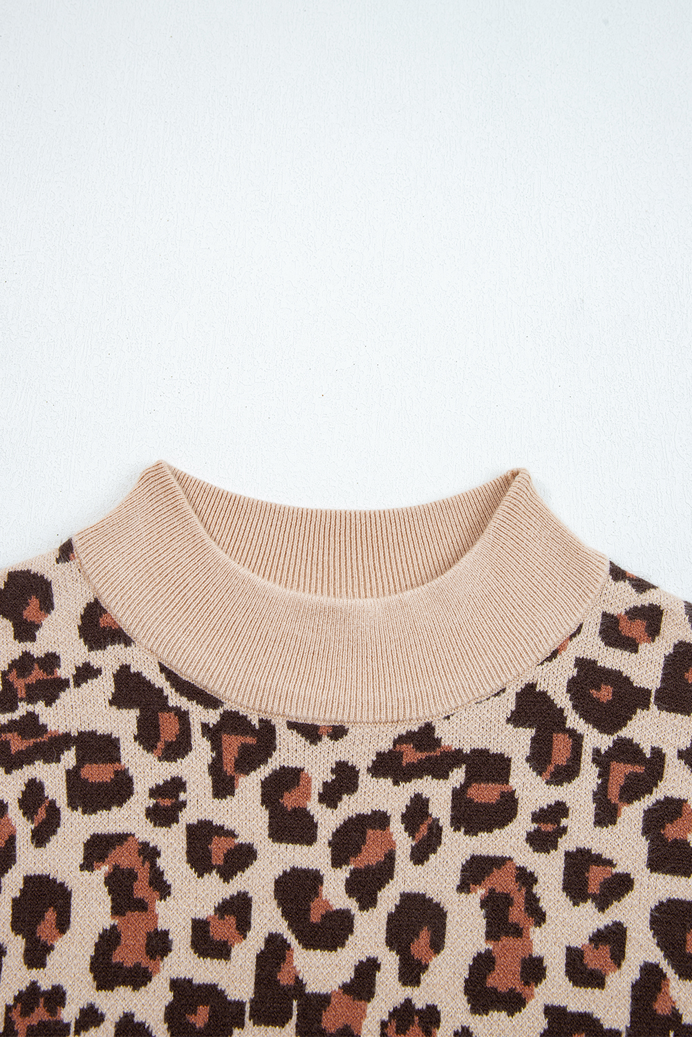 Khaki Leopard Print High Neck Shift Mini Sweater Dress - Image 5