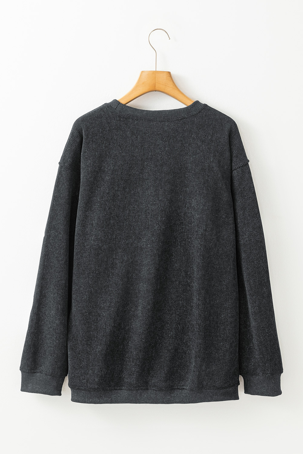 Black Halloween Ghost Corded Crew Neck Loose Sweatshirt - Image 5