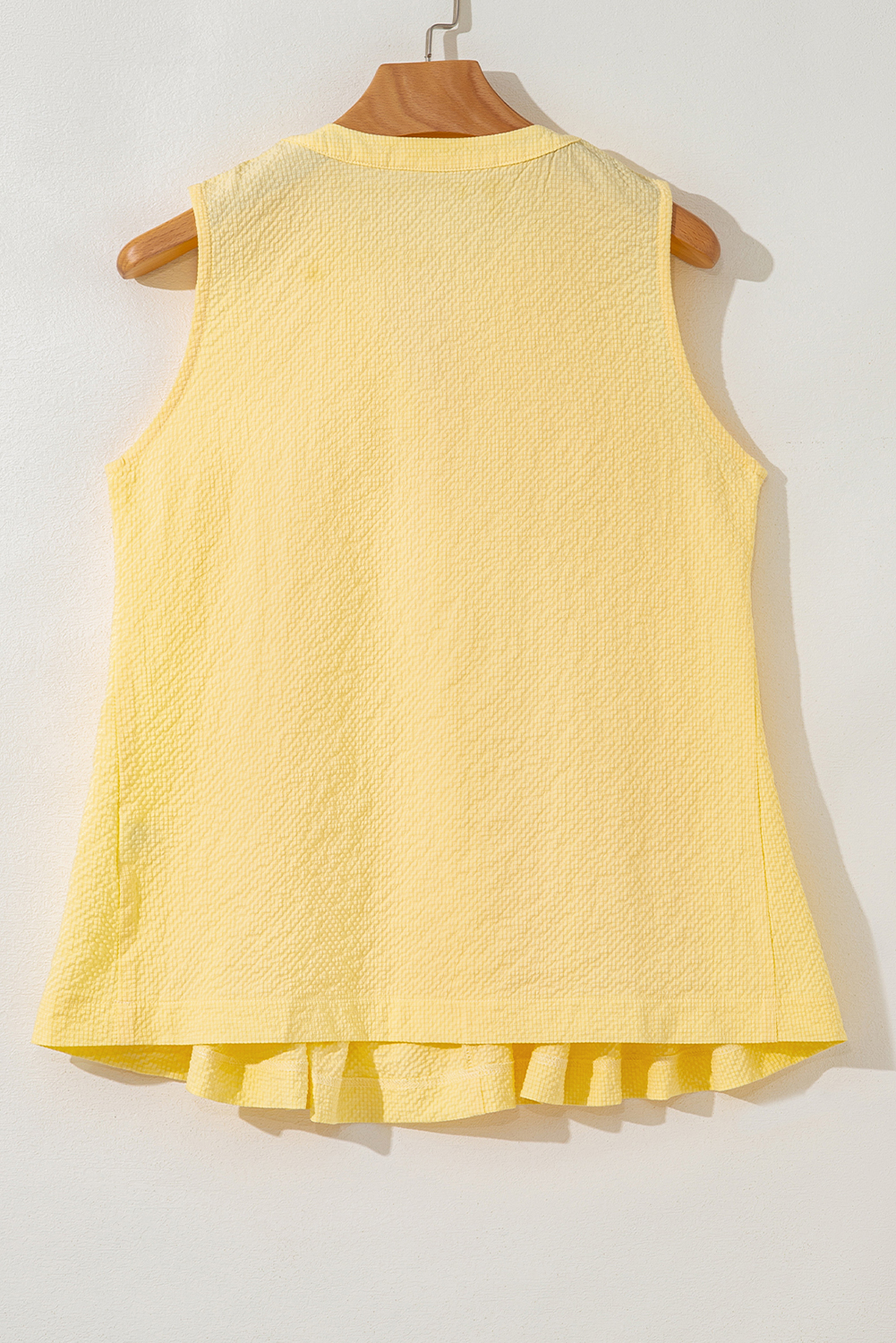 Yellow Cream Bow Tie Notched Neck Pleated Tank Top - Image 6