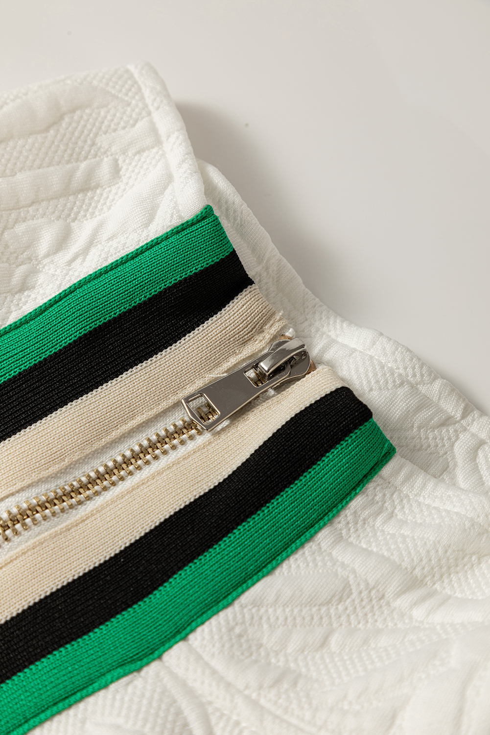 White Jacquard Textured Quarter Zipper Shift Mini Dress - Image 4