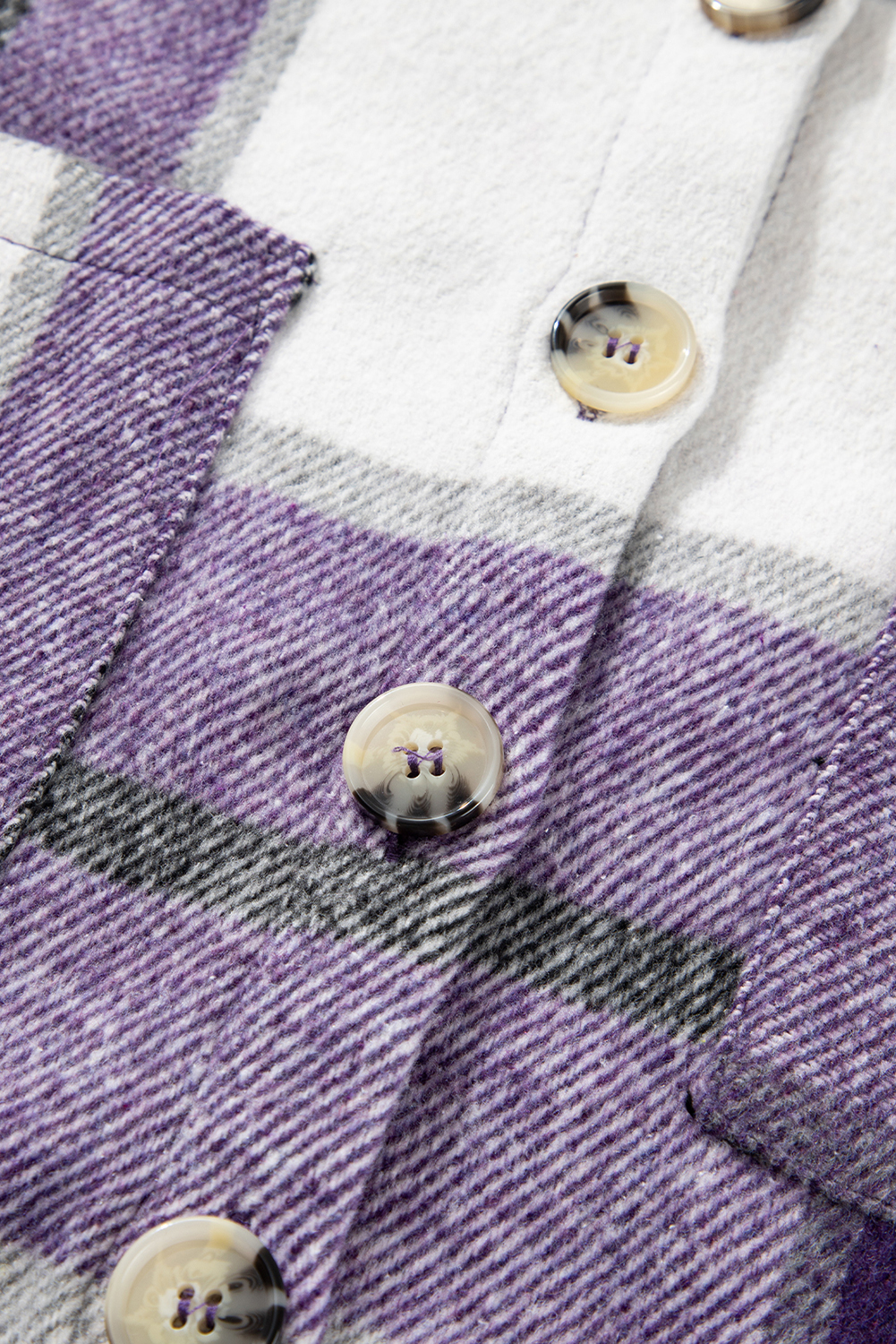 Purple Plaid Color Block Buttoned Long Sleeve Jacket with Pocket - Image 7