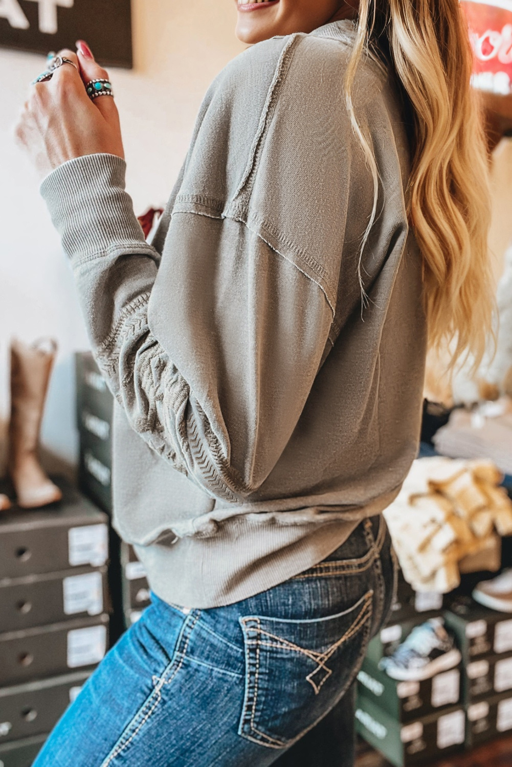 Parchment Aztec Embroidered Western V Neck Sweatshirt - Image 2