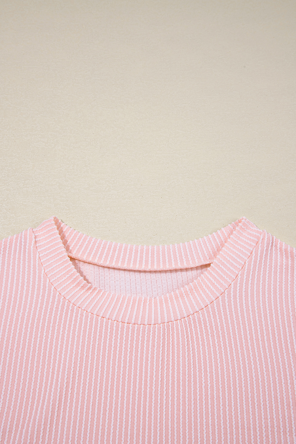 Pink Corded Knit Color Block Pocketed Crew Neck T Shirt - Image 8