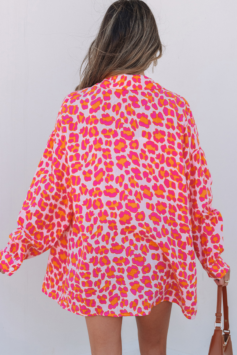 Rose Leopard Printed Button Up Loose Shirt - Image 2