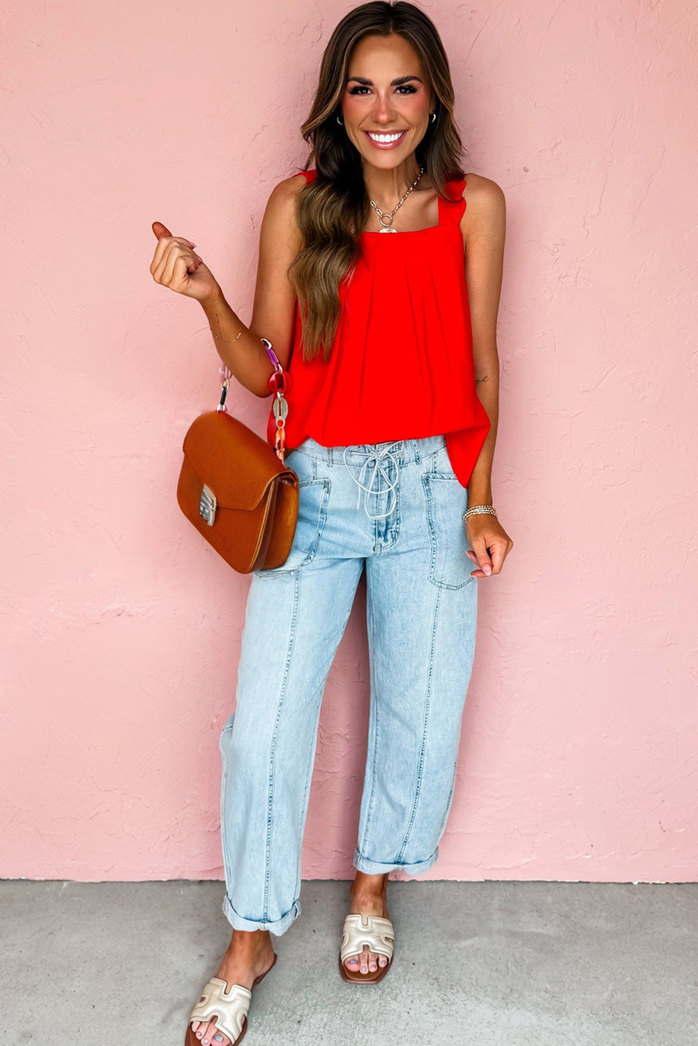 Myosotis Exposed Stitch Detail Drawstring Barrel Jeans - Image 3