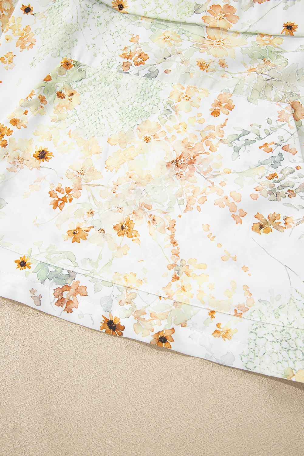 Yellow Floral Print Half Zip Hooded Long Sleeve Top - Image 7