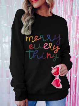 Black Merry Every Thing Tinsel Slogan Sweatshirt