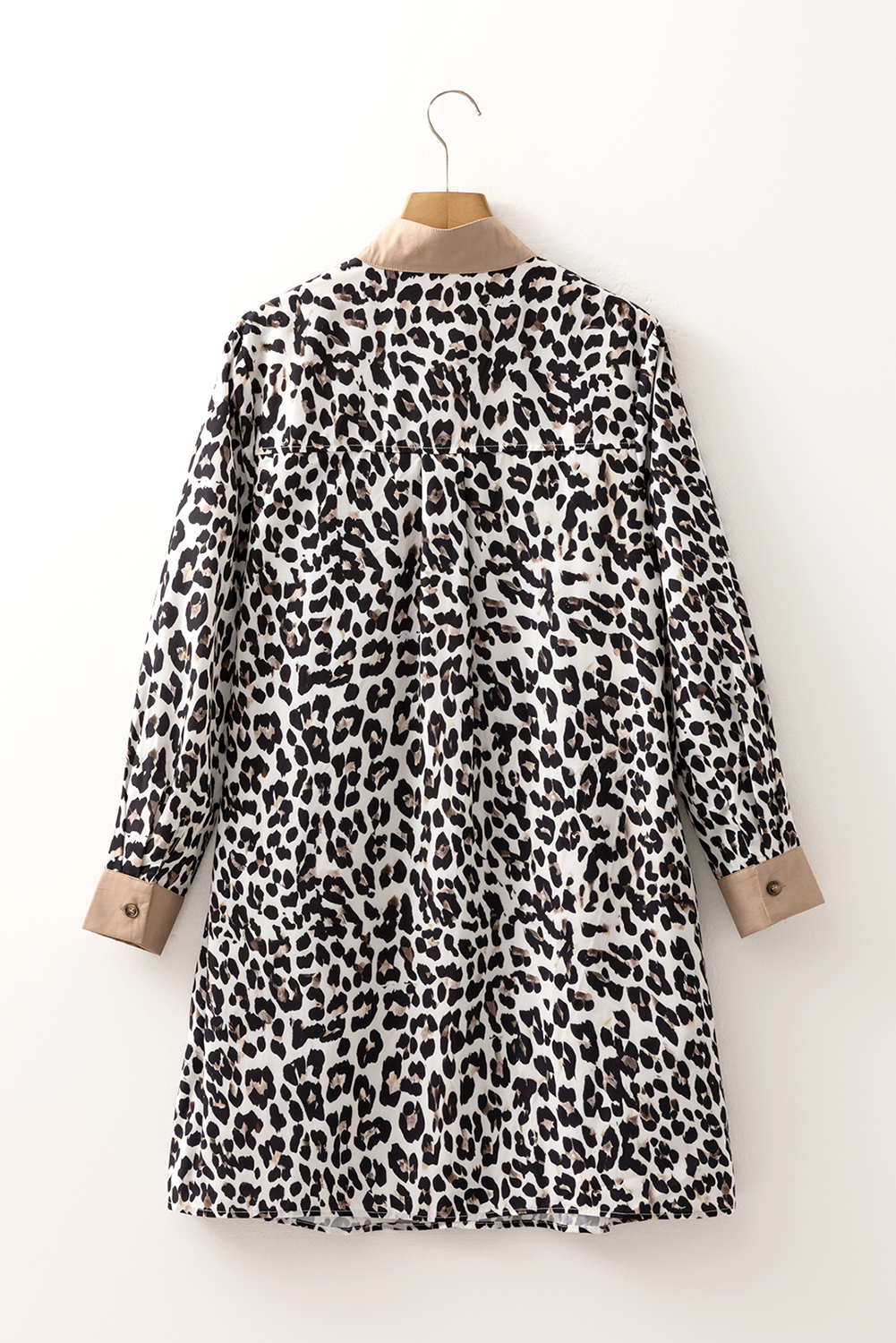 Multicolour Button Striped Collar Leopard Print Long Sleeve Flared Dress - Image 7