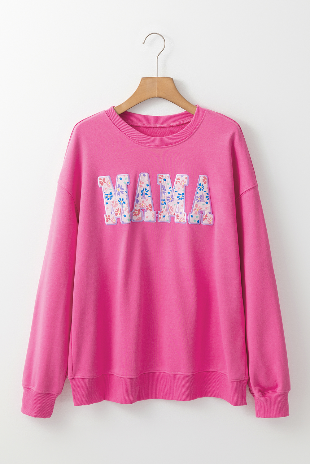 Rose Red Floral MAMA Embroidered Graphic Pullover Sweatshirt - Image 6