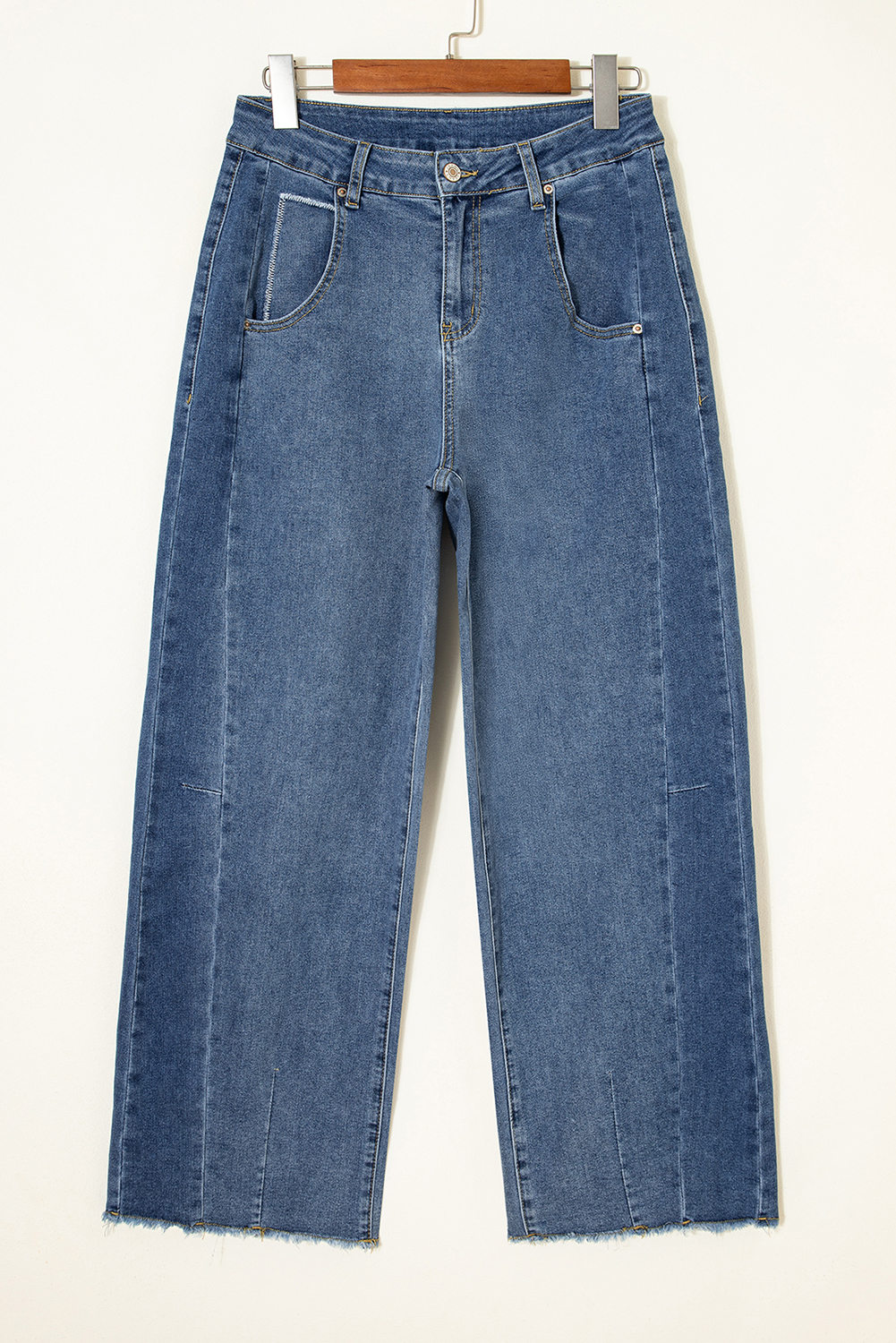Ashleigh Blue Stitched Raw Hem Wide Leg Loose Jeans - Image 3