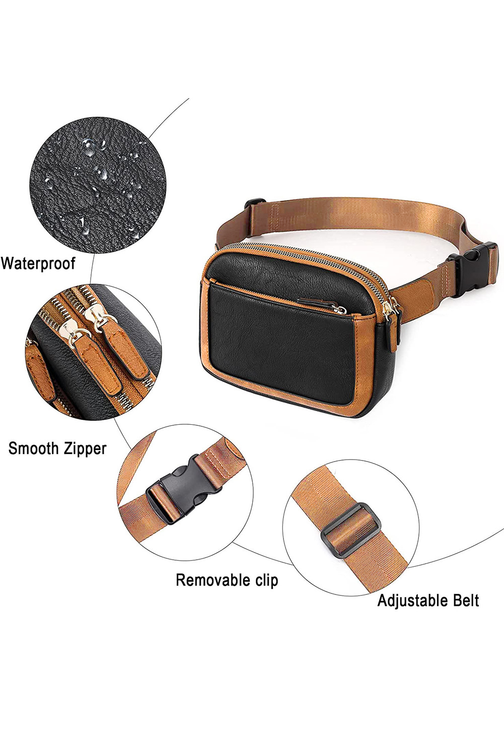 Black Adjustable Strap Mini PU Leather Crossbody Bag - Image 5