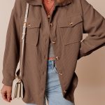 Chestnut Corduroy Flap Pocket Button Up Shacket