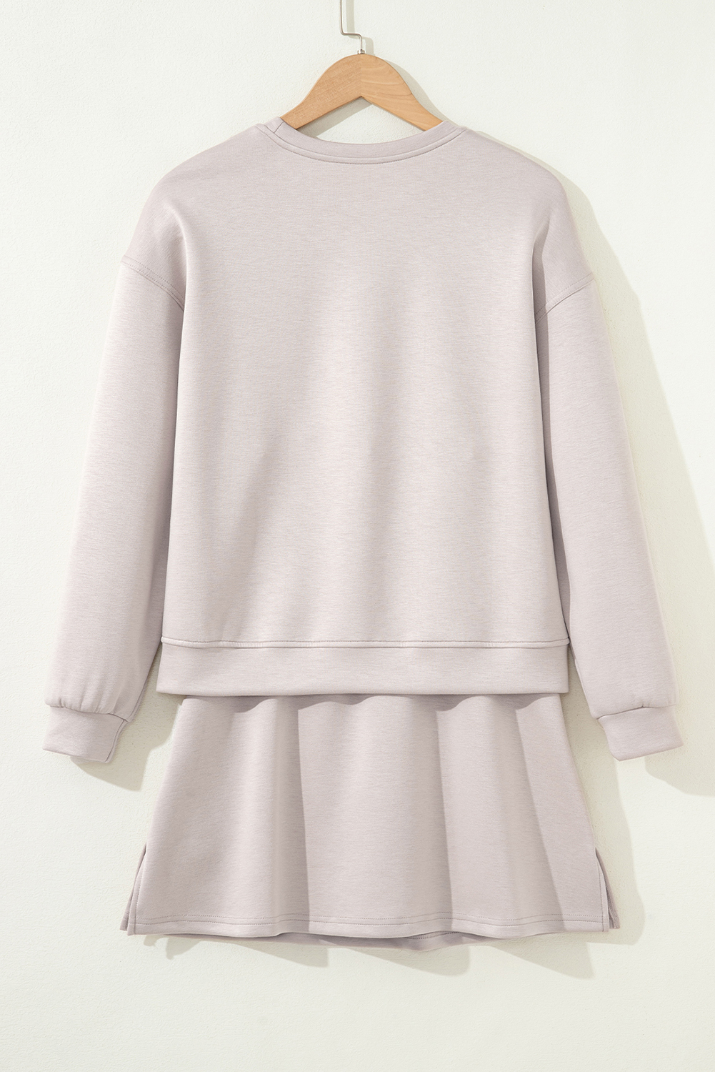 Jet Stream Solid Color Drop Shoulder Pullover Drawstring Mini Skirt 2pcs Outfit - Image 6