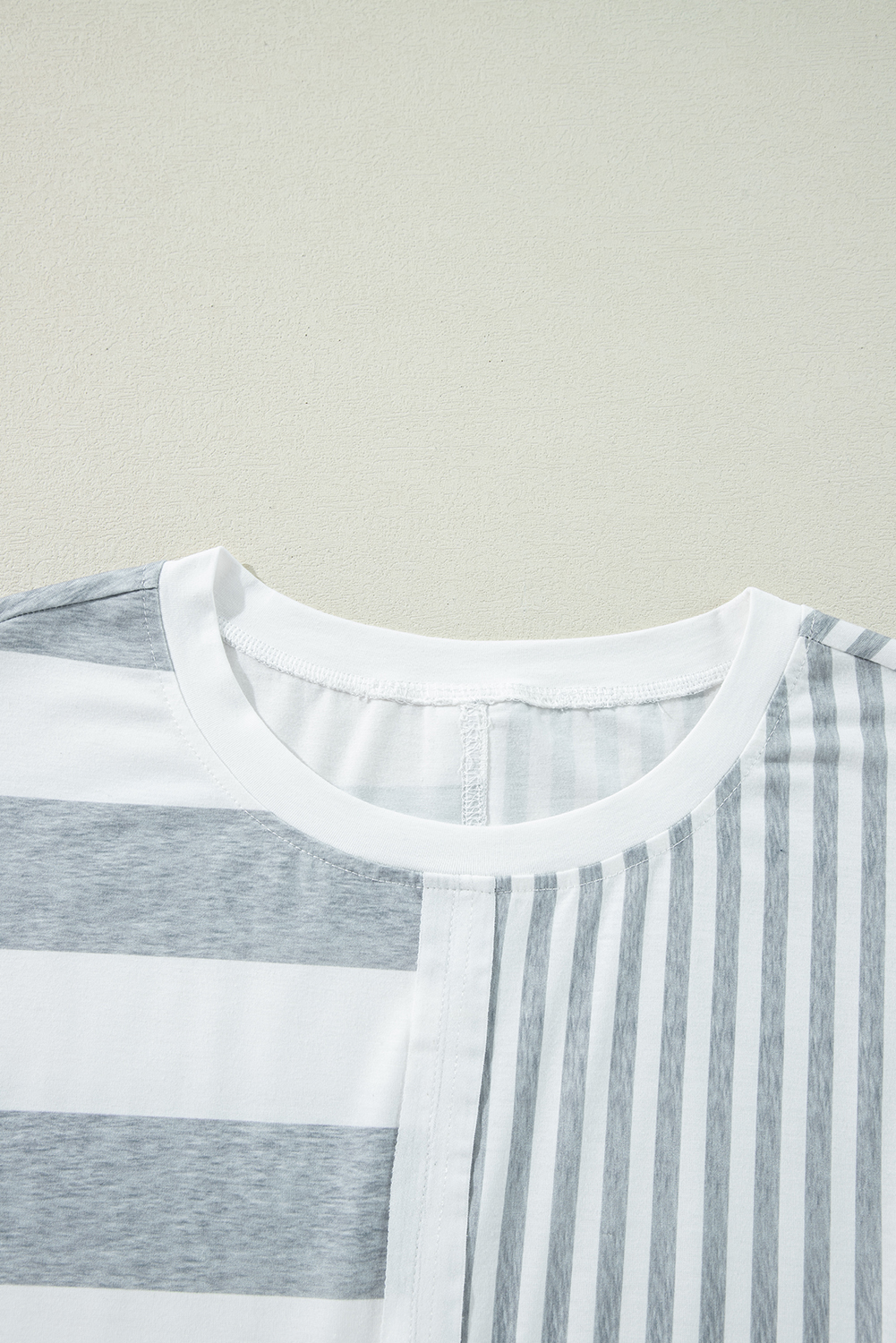 Gray Stripe Mixed Printed Short Sleeve Shift Mini T Shirt Dress - Image 8