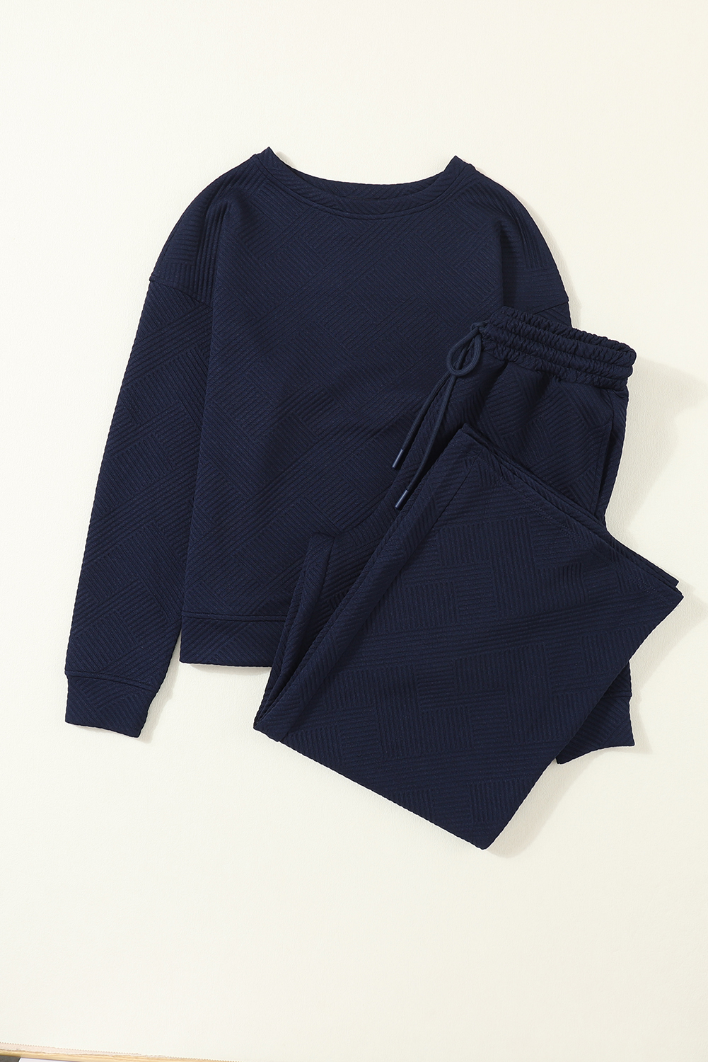 Navy Blue Ultra Loose Textured 2pcs Slouchy Outfit - Image 3