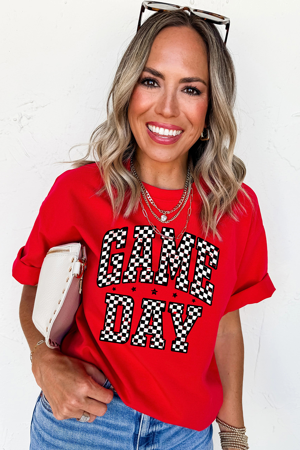 Red Checkered Game Day Graphic T Shirt - Image 5