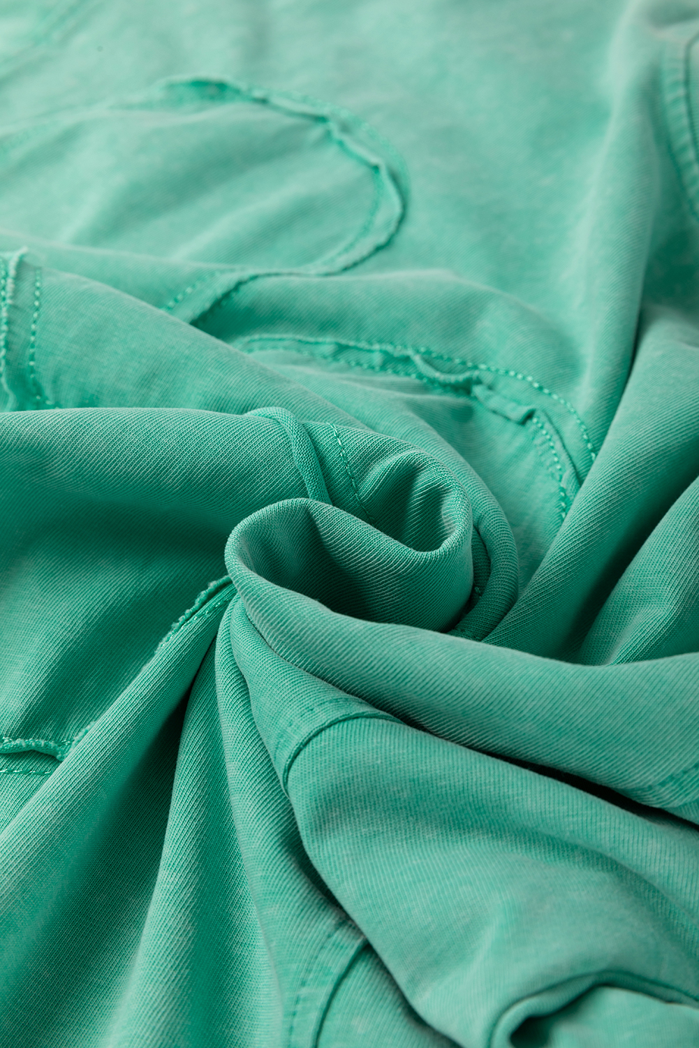 Mint Green Mineral Wash Flower Patchwork Mini T Shirt Dress - Image 7