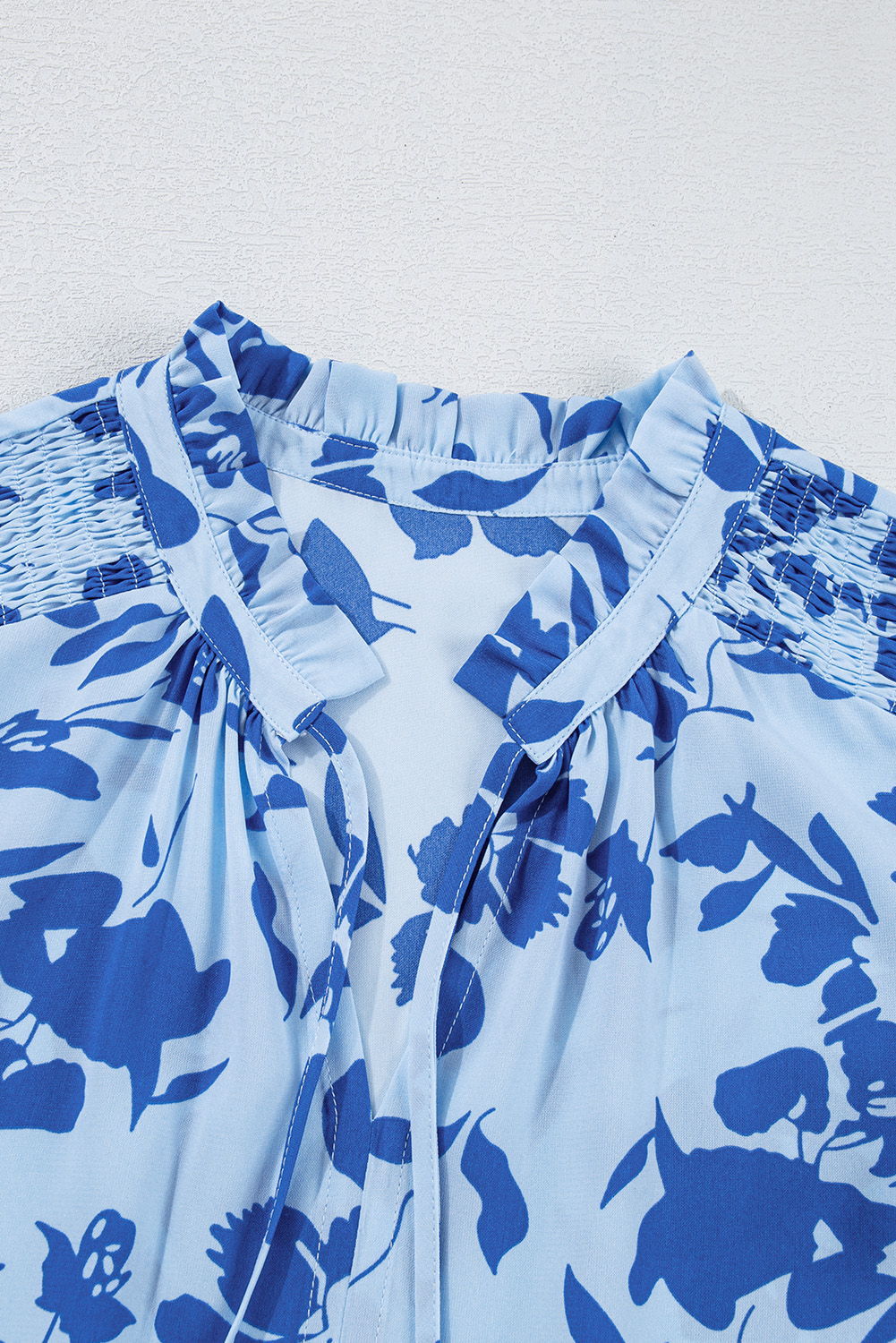 Sky Blue Floral Print Tiered Frilled Trim Flutter Sleeve Maxi Dress - Image 8