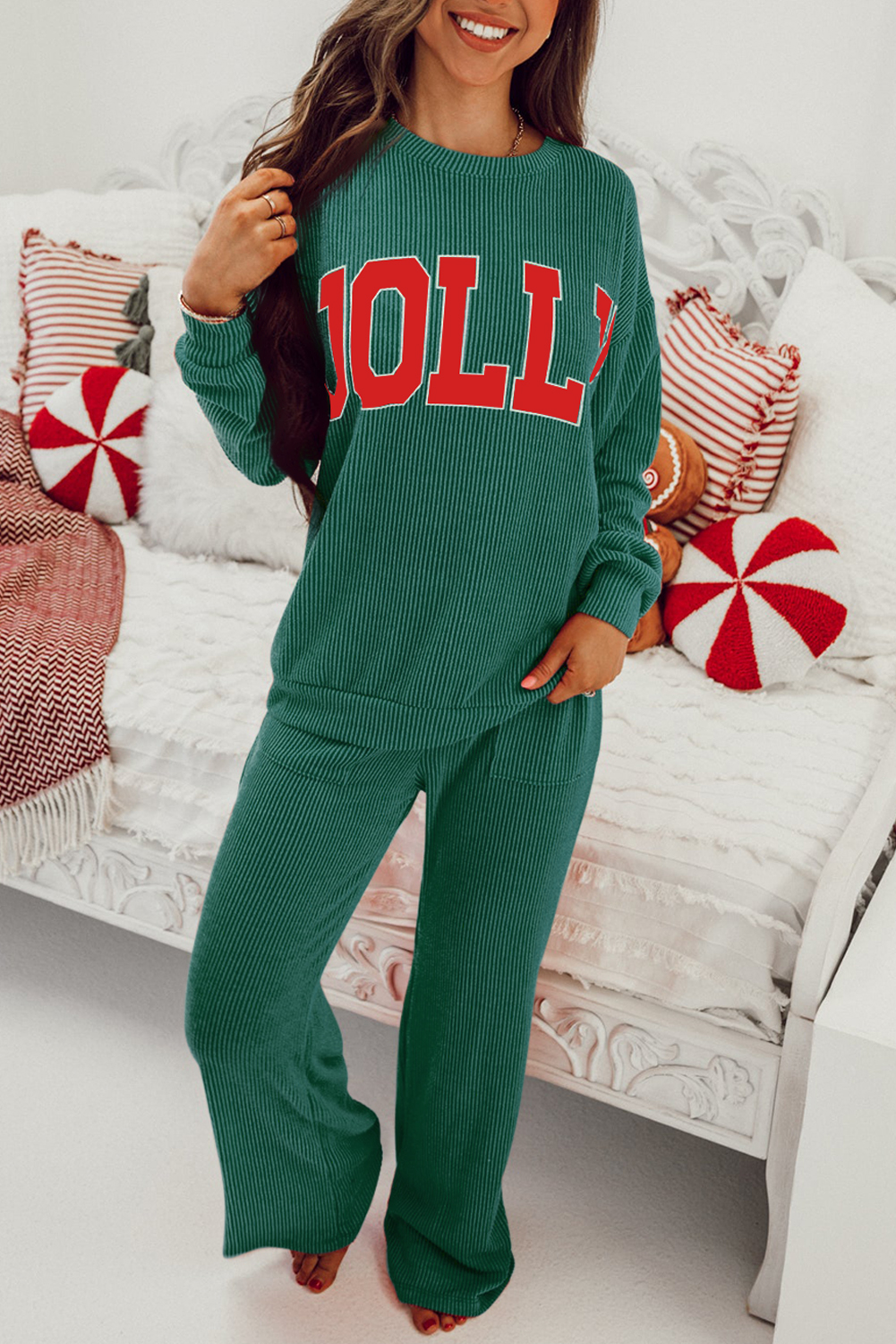 Evergreen JOLLY Corded Long Sleeve Top and Pockets Pants Set - Image 2