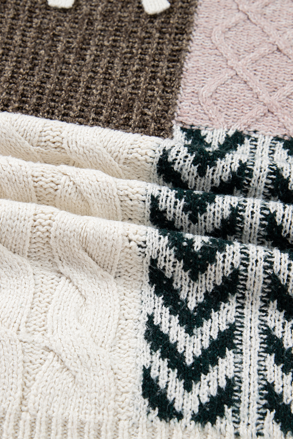 Brown Plus Size Color Block Patchwork Knotted Back Loose Fit Sweater - Image 7