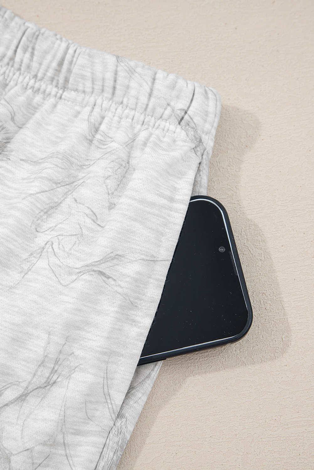 Light Grey Abstract Print Loose Drop Sleeve Hoodie Elastic Waistband 2pcs Pant Set - Image 8