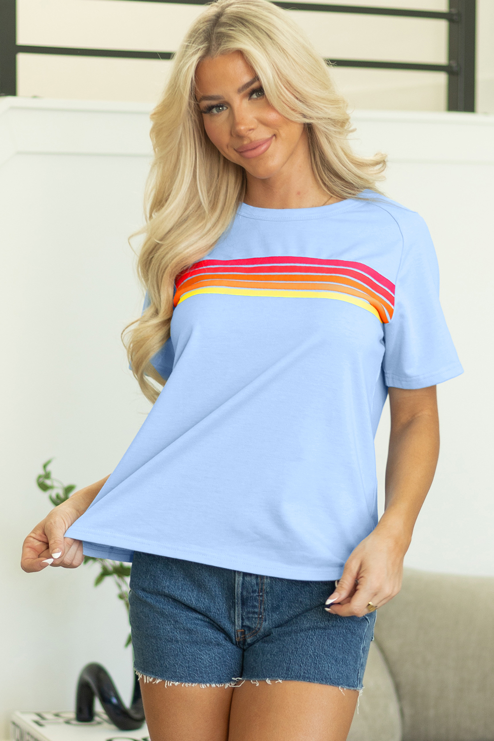 Beau Blue Striped Patch Front Casual Tee - Image 4